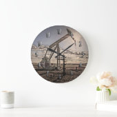 Colorful Pumping Unit at Sunset Clock Große Wanduhr (Zuhause)