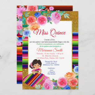 Colorful Quinceanera Floral Mexikanerin Miss Quinc Einladung