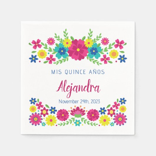 Colorful Quinceañera mexikanische Blume Papier Nap Serviette (Vorderseite)