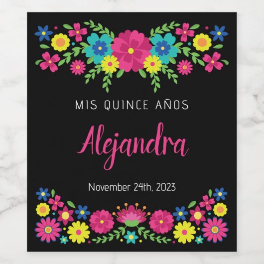 Colorful Quinceañera mexikanische Blume Papier Nap Weinetikett (Einzelnes Label)