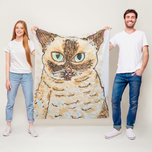 Colorful Quirky Cat Portrait Fleecedecke (Beispiel)