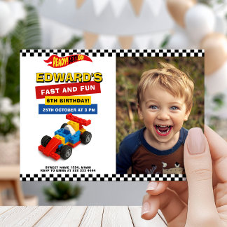 Colorful Race Car Kids Party Einladung
