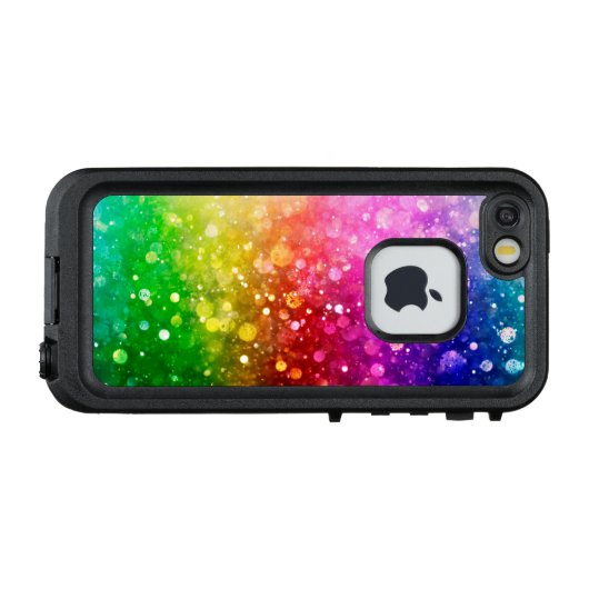 Colorful Rainbow Bokeh Glitzer LifeProof iPhone Hülle (Rückseite (Horizontal))
