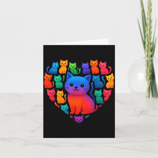 Colorful Rainbow Cats Heart Valentines Day Cat Gra Karte (Vorderseite)