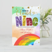 Colorful Rainbow Cloud Nine Birthday Einladung (Stehend Vorderseite)