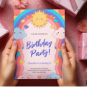 Colorful Rainbow & Clouds Kids 1st Birthday Party Einladung