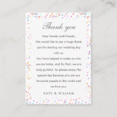 Colorful Rainbow Confetti Wedding Vielen Dank Platzkarte (Vorderseite)