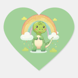Colorful Rainbow Dino Herz-Aufkleber