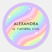 Colorful Rainbow Girl 5th Birthday Runder Aufkleber (Vorderseite)