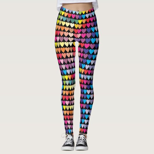 Colorful Rainbow Hearts Pattern Leggings (Vorderseite)