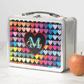 Colorful Rainbow Hearts Pattern Personalised  Metall Brotdose (Beispiel)