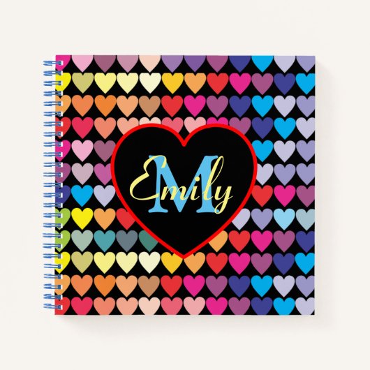 Colorful Rainbow Hearts Pattern Personalised Notizblock (Vorderseite)