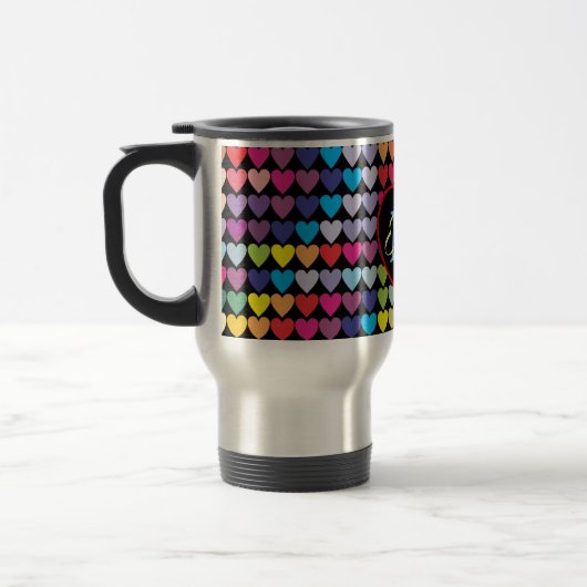 Colorful Rainbow Hearts Pattern Personalised Reisebecher (Links)