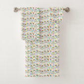 colorful rainbow-patterned towel set and washcloth (Insitu)