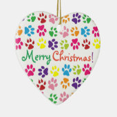 Colorful Rainbow Paw Prints Merry Christmas Keramik Ornament (Rechts)