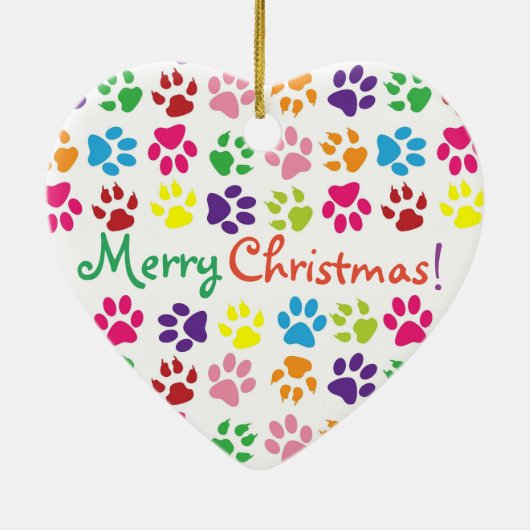 Colorful Rainbow Paw Prints Merry Christmas Keramik Ornament (Hinten)