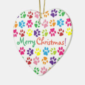 Colorful Rainbow Paw Prints Merry Christmas Keramik Ornament (Links)