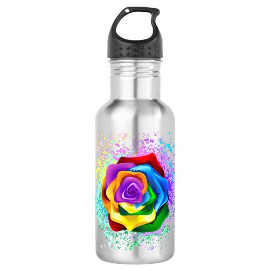 Colorful Rainbow Rose Edelstahlflasche (Vorderseite)