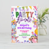 Colorful Rainbow Sequin Glitter Safari Birthday Einladung (Stehend Vorderseite)