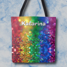 Colorful Rainbow Sequin Print Personalized Name Tasche