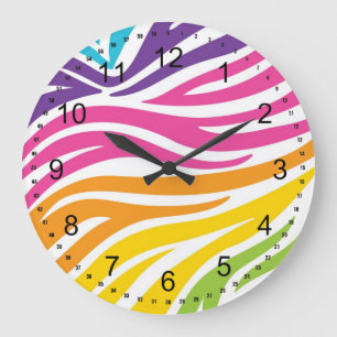 Colorful Rainbow Zebra Print Pattern Gifts Große Wanduhr