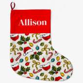 Colorful Red Christmas Sketches Elegant Typography Großer Weihnachtsstrumpf (Vorderseite)