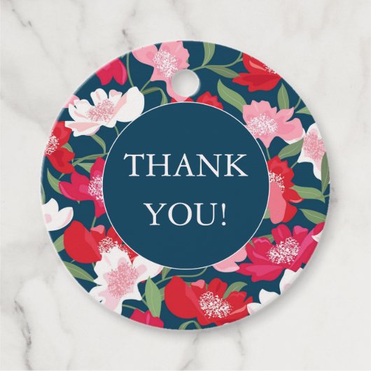 Colorful Red Floral Blue Vielen Dank Geschenkanhänger (Vorderseite)