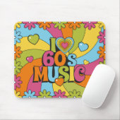 Colorful Retro 60s Music Hearts Waves and Flowers  Mousepad (Mit Mouse)