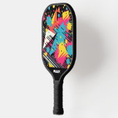 Colorful Retro 80's Splatter Pattern Monogram Name Pickleball Schläger (Links)