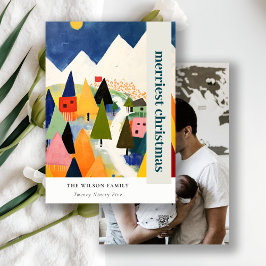 Colorful Retro Abstract Christmas Landscape Photo Feiertagskarte