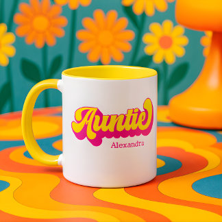 Colorful Retro Auntie Custom Name Mug Tasse