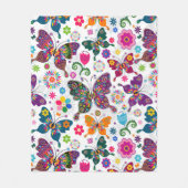 Colorful Retro Butterflies And Flowers Pattern Fleecedecke (Vorderseite)