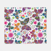 Colorful Retro Butterflies And Flowers Pattern Fleecedecke (Vorderseite (Horizontal))