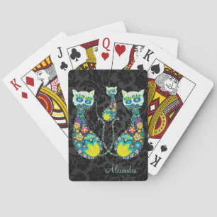 Colorful Retro Floral Cat-Custom Spielkarten