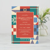 Colorful retro geometric graduation einladung (Stehend Vorderseite)