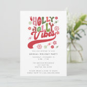 Colorful Retro Groovy Holly Jolly Vibes Holiday Einladung (Stehend Vorderseite)