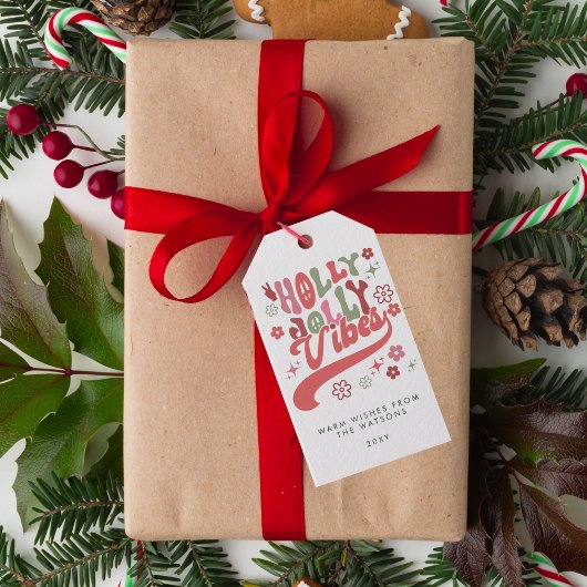 Colorful Retro Groovy Holly Jolly Vibes Holiday Geschenkanhänger