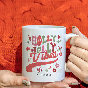 Colorful Retro Groovy Holly Jolly Vibes Holiday Kaffeetasse