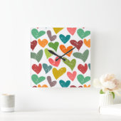 Colorful retro grunge hearts quadratische wanduhr (Zuhause)