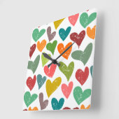 Colorful retro grunge hearts quadratische wanduhr (Winkel)