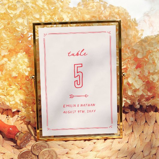 Colorful Retro Hand Drawn Modern Wedding Tischnummer