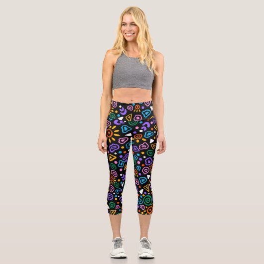 Colorful Retro Memphis Pattern Capri Leggings for  (Vorderseite)