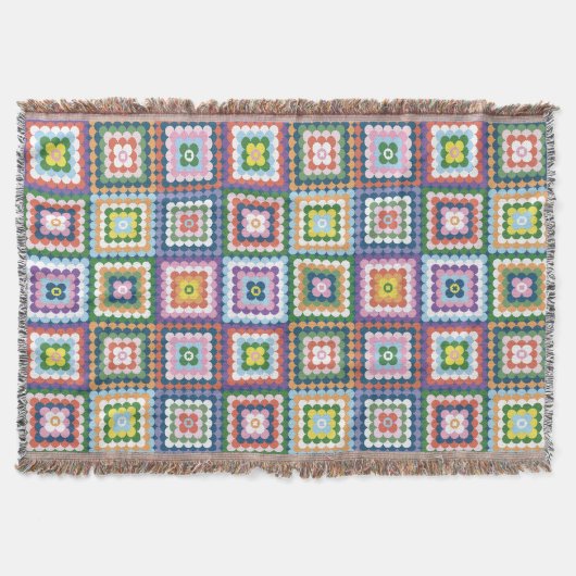 Colorful Retro Mid-Century Mid-Mod Crochet Blossom Decke (Vorderseite)