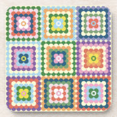 Colorful Retro Mid-Century Mid-Mod Crochet Blossom Getränkeuntersetzer (Vorderseite)