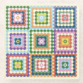 Colorful Retro Mid-Century Mid-Mod Crochet Blossom Glasuntersetzer (Vorderseite)