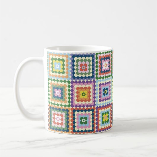 Colorful Retro Mid-Century Mid-Mod Crochet Blossom Kaffeetasse (Links)