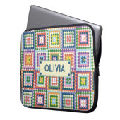 Colorful Retro Mid-Century Mid-Mod Crochet Blossom Laptopschutzhülle (Vorderseite Links)