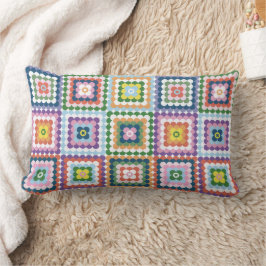 Colorful Retro Mid-Century Mid-Mod Crochet Blossom Lendenkissen