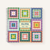 Colorful Retro Mid-Century Mid-Mod Crochet Blossom Notizblock (Vorderseite)