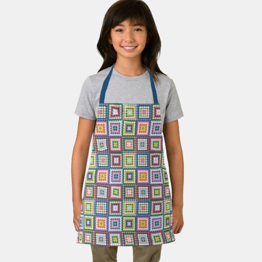 Colorful Retro Mid-Century Mid-Mod Crochet Blossom Schürze (Insitu)